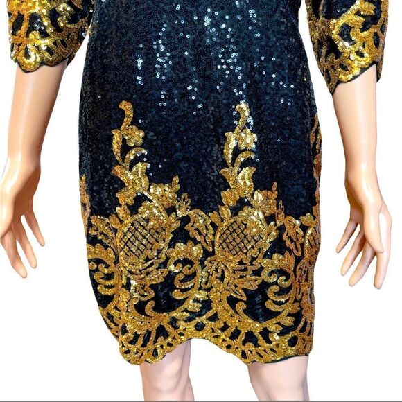 Black & Gold Sequin Formal Dress LARGE - Picture 9 of 16